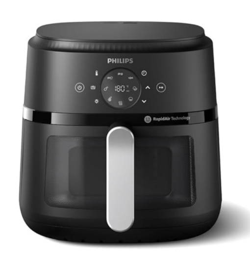 PHILIPS Air Fryer NA231/00 with touch panel, uses up to 90% less fat, 1700W, 6.2 Liter, with Rapid Air Technology (Black),Cooking window, Extra Large